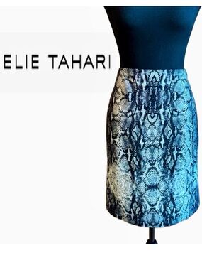 Elie Tahari Black Gray Snake Print Lined Pencil Skirt (12)